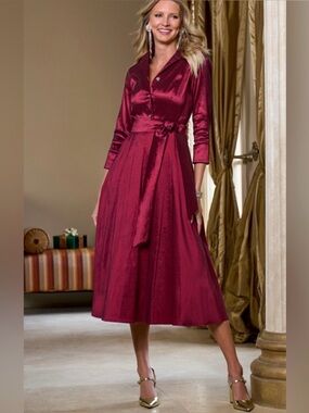 NWT Boston Proper Deep Burgundy Satin Midi Dress